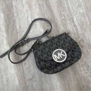 Michael Kors Fulton Messenger Leather MK Monogram Crossbody Bag Grey
